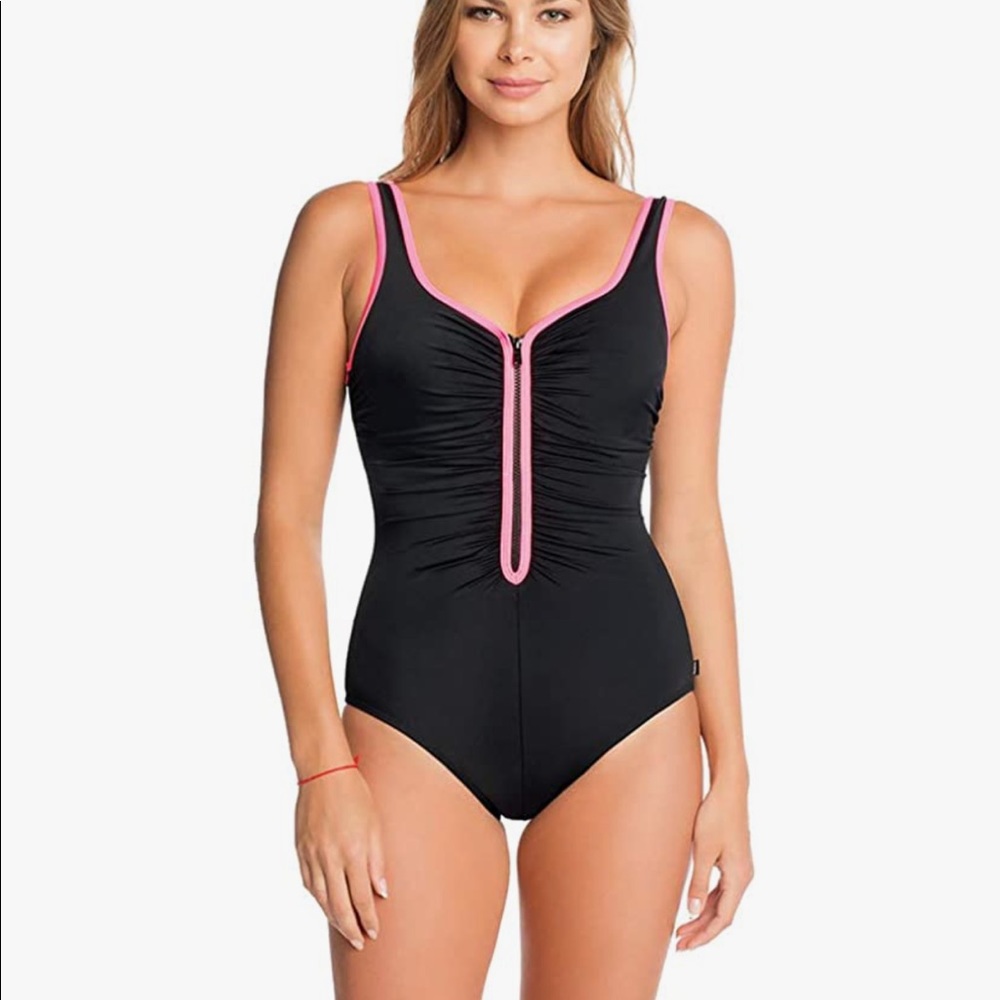 Reebok Half Zip One Piece Swimsuit Black Size 14 - Picture 13 of 13